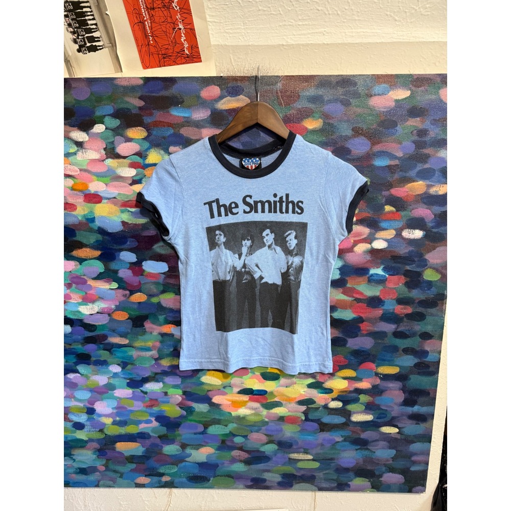 Junk Food The Smiths Band Graphic Ringer Tee Light Blue Womens Large Retro Indie